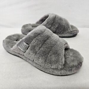 UGG Fluff You Slide Slippers 1117473 Gray Sheepskin Wool Men's Size 9